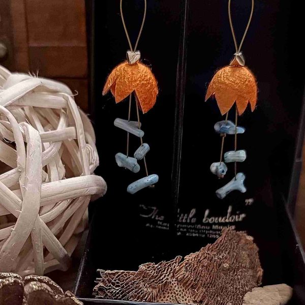 Light orange silk cocoons earrings