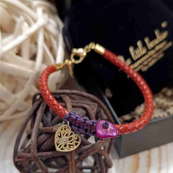 Pink coral orange leather