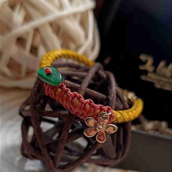 Green coral yellow leather
