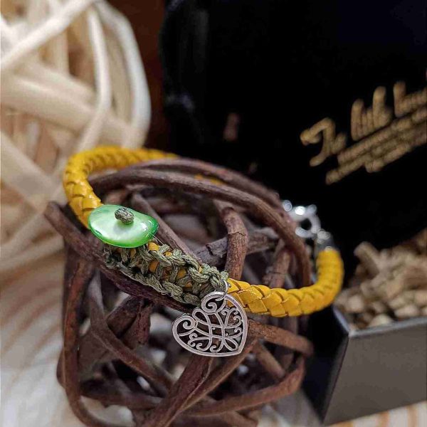 Green coral yellow leather