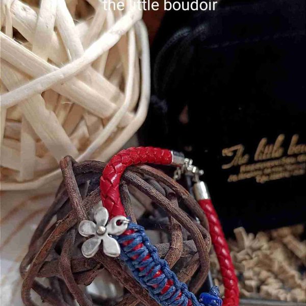 Blue coral red leather