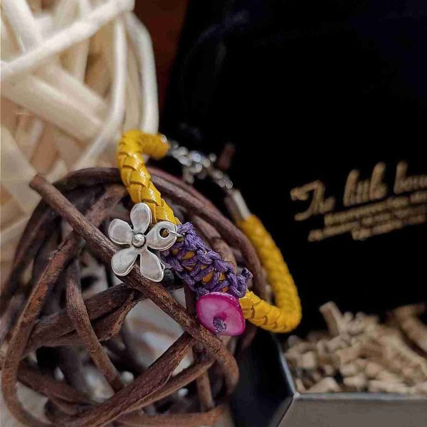Pink coral yellow leather