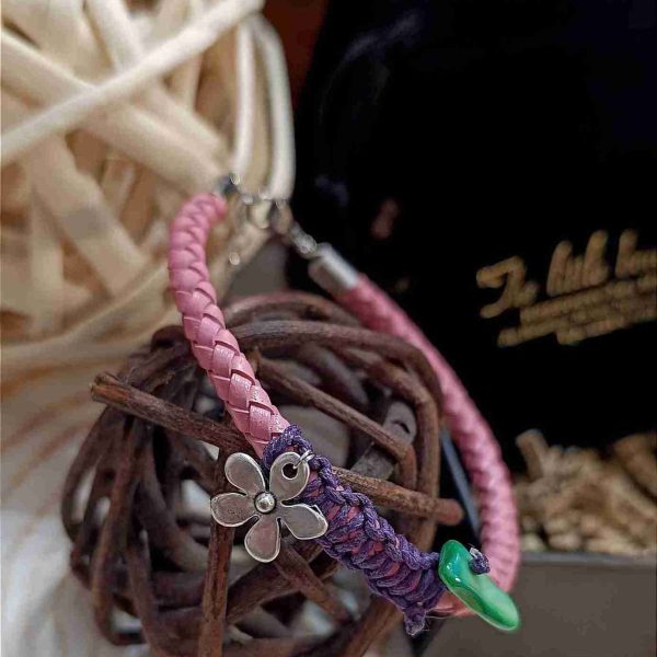 Green coral pink leather