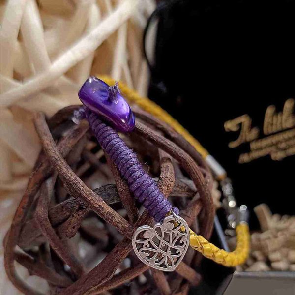Purple coral yellow leather