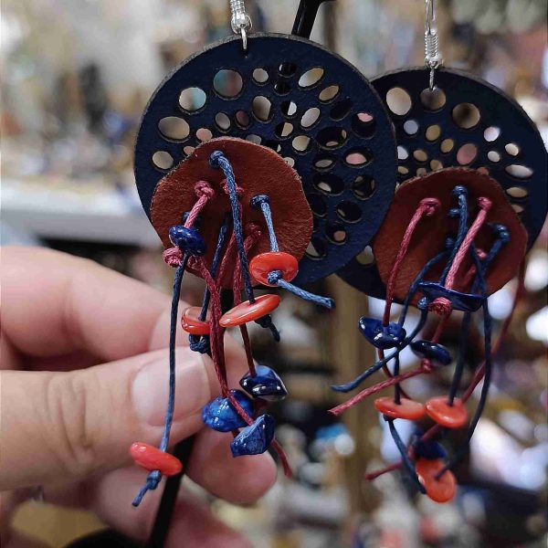Blue leather earrings