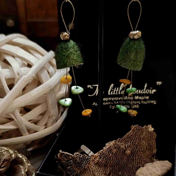 Green silk cocoons earrings