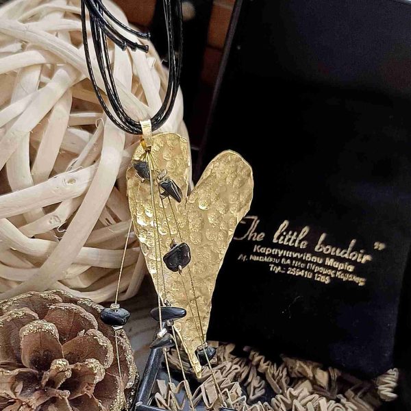 Gold heart black opalio