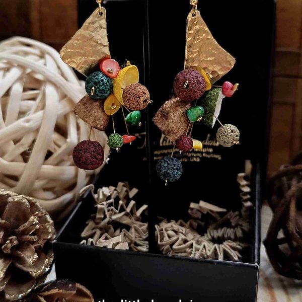Colourful silk cocoons earrings