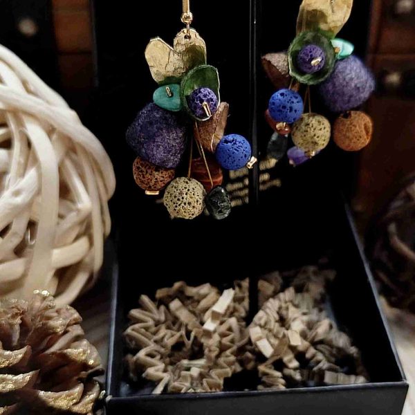 Colourful silk cocoons hearts earrings
