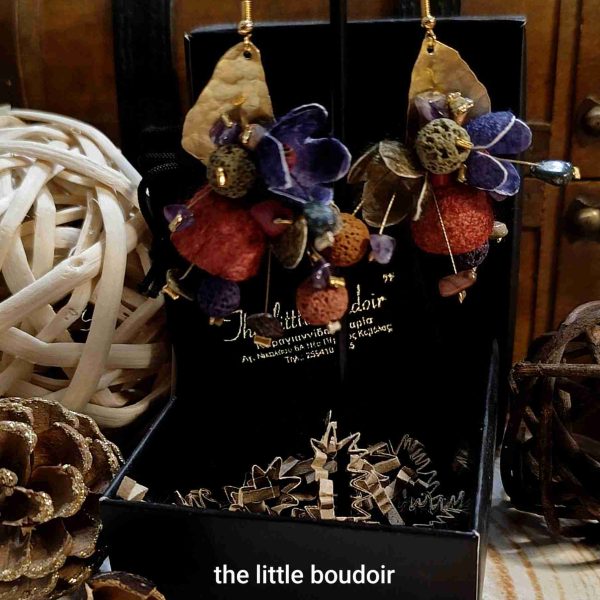 Colourful silk cocoons flowers earrings