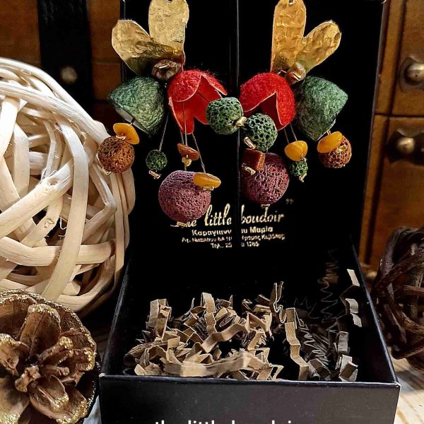 Colourful silk cocoons hearts earrings