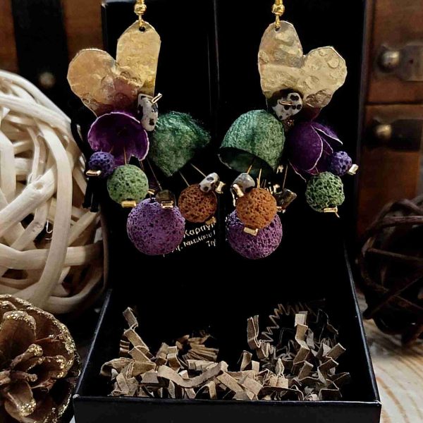 Colourful silk cocoons hearts earrings