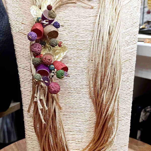 Vintage necklace with colourful silk cocoons