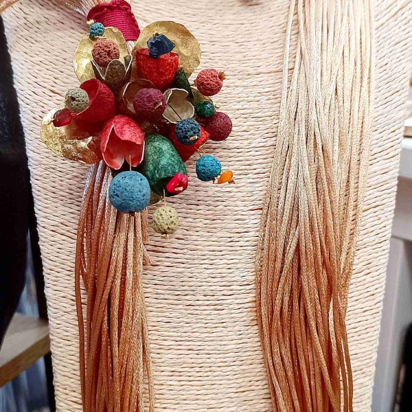 Vintage necklace with colourful silk cocoons