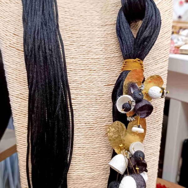 Vintage necklace with colourful silk cocoons