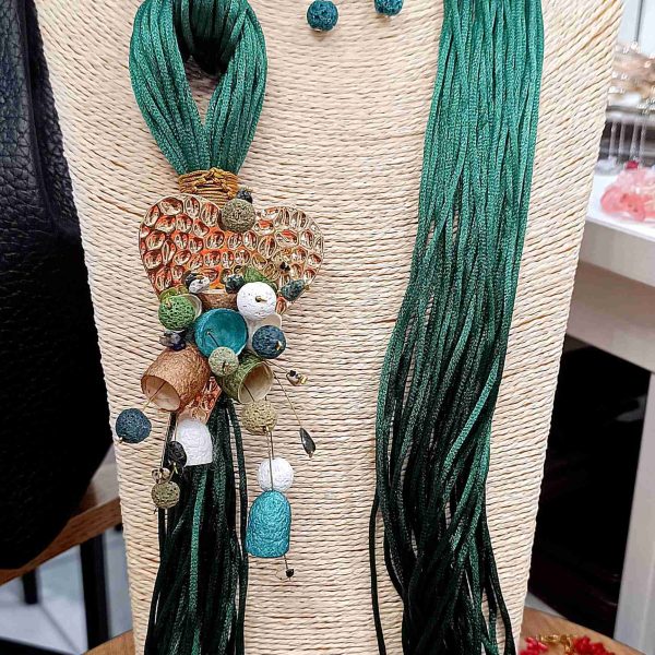 Vintage necklace with colourful silk cocoons