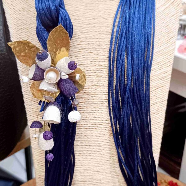 Vintage necklace with colourful silk cocoons