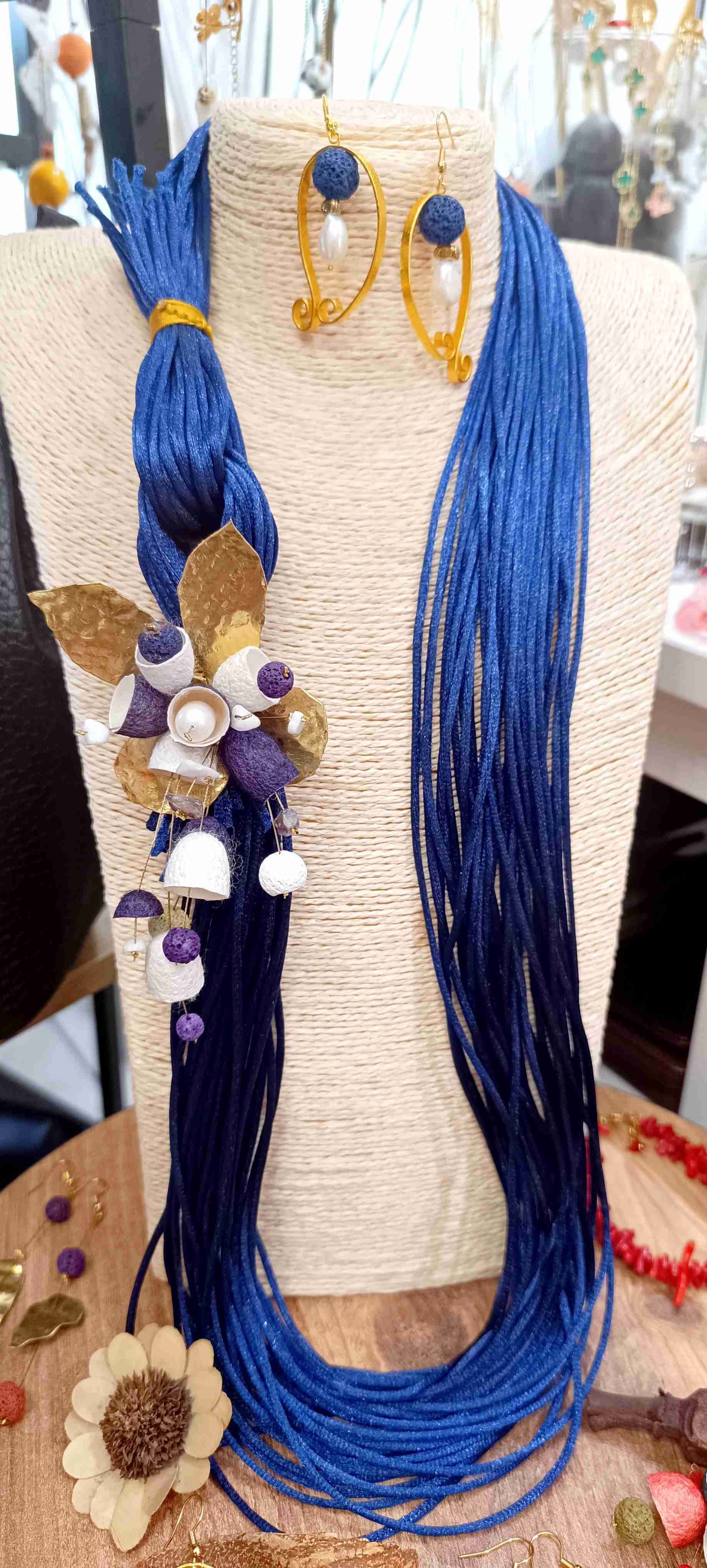 Vintage necklace with colourful silk cocoons
