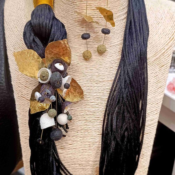 Vintage necklace with colourful silk cocoons