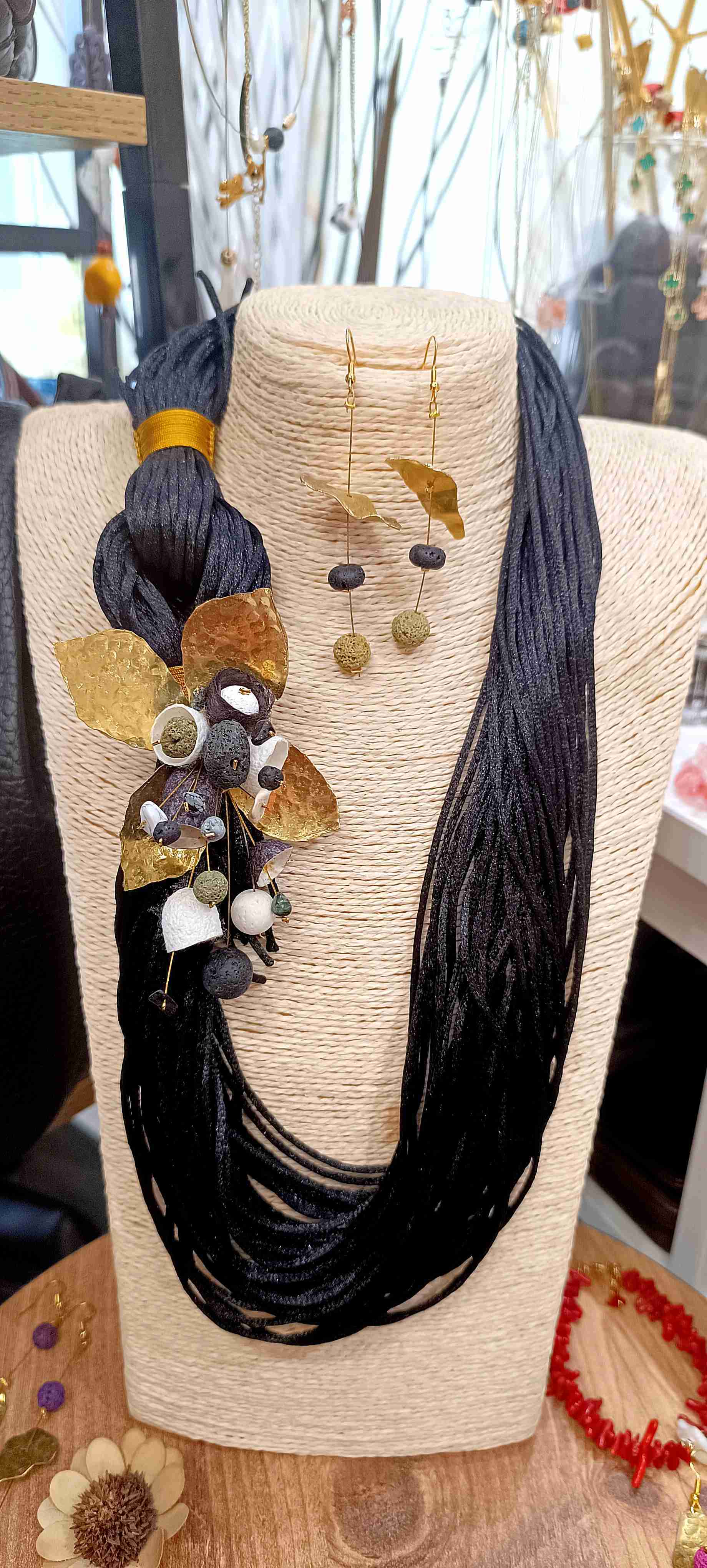 Vintage necklace with colourful silk cocoons