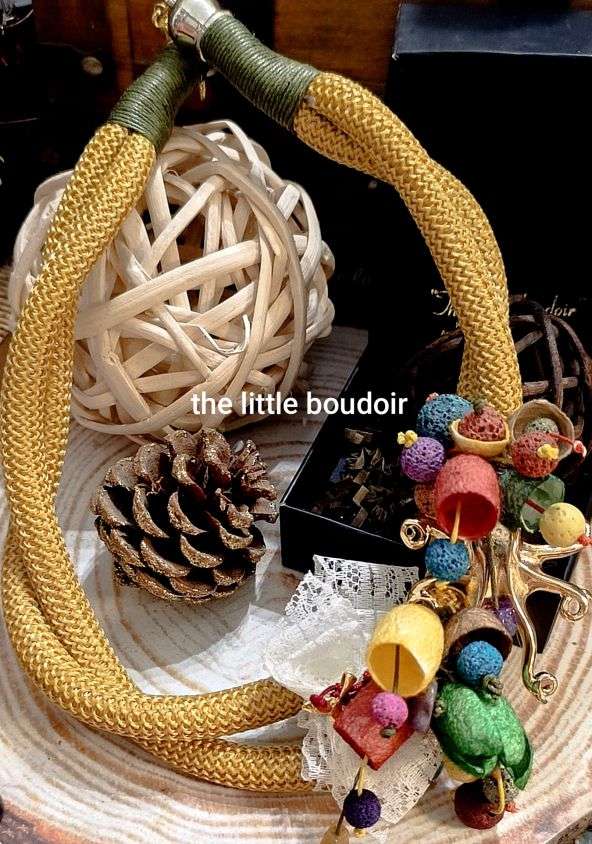 Vintage yellow silk cocoons necklace