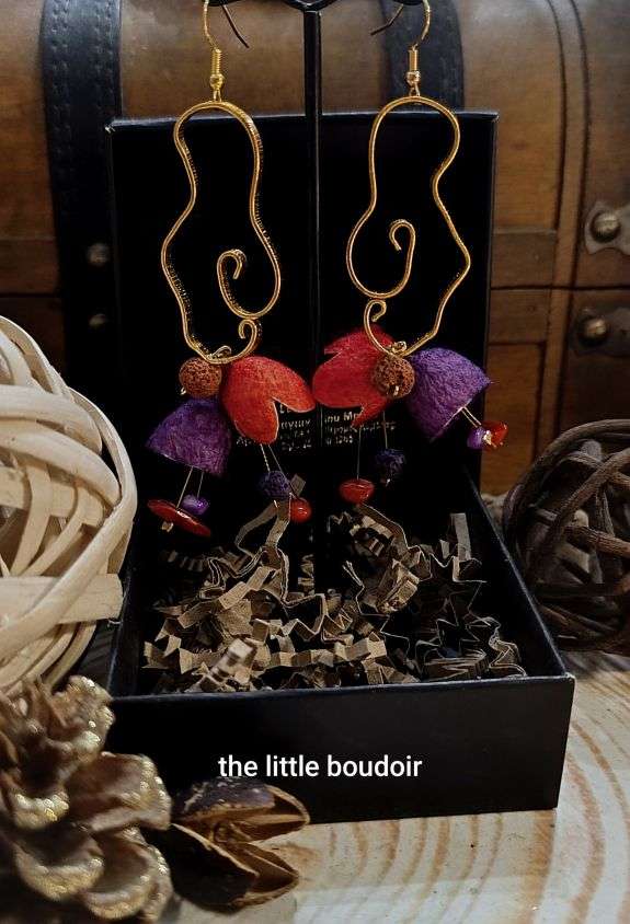 Colourful silk cocoons earrings