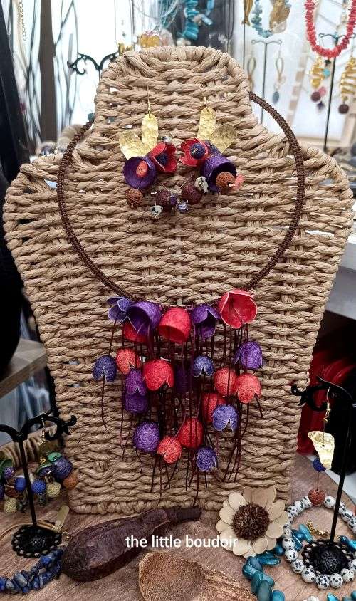 Purple red silk cocoons necklace
